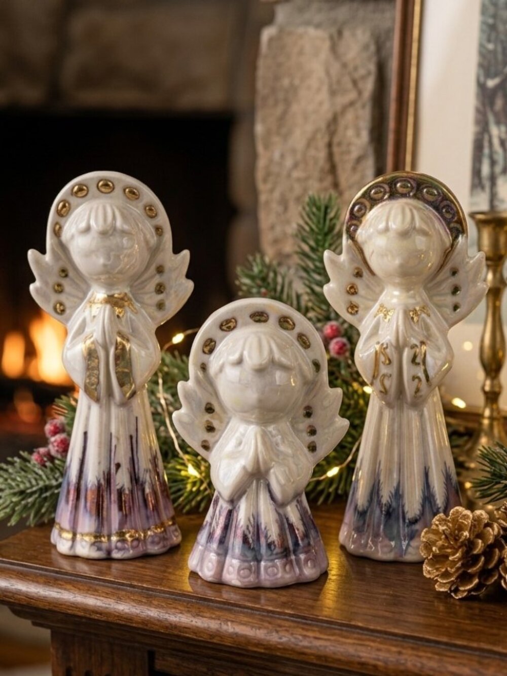 Vintage Christmas Angels Set (3) Ceramici